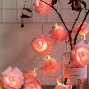 Božič, Niz Luči USB/Baterija Upravlja 10/20/40 LED Rose Cvet Garland Za Valentinovo Stranka Poroka Dekoracija