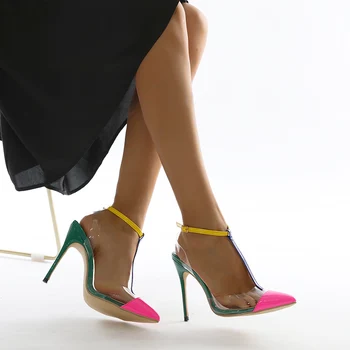 Konicami Prstov Pregleden Ženske Sandale Plus Velikost 35-42 Stiletto Sponke Mešane Barve Jasno, Visoke Pete Poletni Čevlji Za Ženske 2021