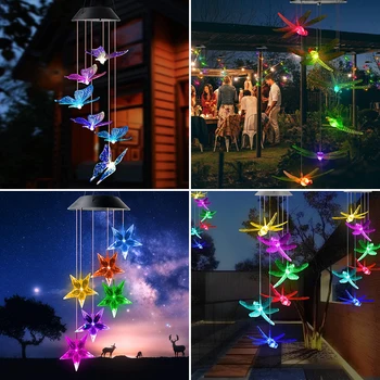 Sončni Vrt Dekor Lučka Metulj/Ptičje/Dragonfly/Star Lestenec, na Prostem Sončne LED Vetru Zvončki Barvno Spreminjajoče se Svetlobe Ograjo Svetlobe