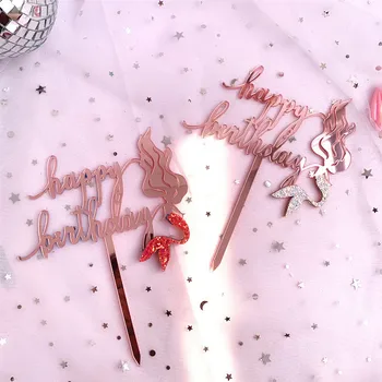 3 Barve Akril morska deklica Happy Birthday Cake Pokrivalo deklica Otroci Dekle Stranka Dobave DIY Risanka Torto Dekoracijo