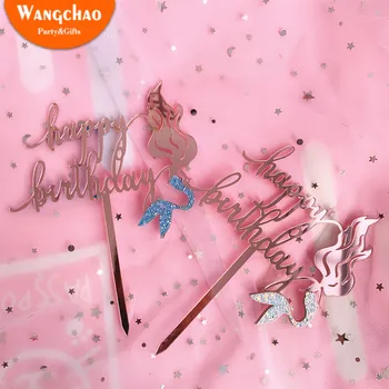 3 Barve Akril morska deklica Happy Birthday Cake Pokrivalo deklica Otroci Dekle Stranka Dobave DIY Risanka Torto Dekoracijo