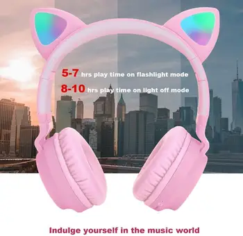 Srčkan Bluetooth 5.0 Slušalke Brezžične Hi-fi Stereo Glasbe Bas Slušalke LED Žareče Svetlobe, Slušalke, Dekle, Hči Slušalke Za PC