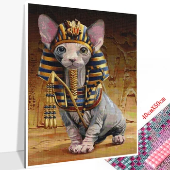 Huacan Poln Kvadrat&Krog Diamond Umetnosti Slikarstva Sfinga Mačka 5d DIY Diamond Vezenje Kit Mozaik Živali Dekoracijo Za Dom