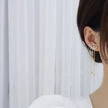 Južna Koreja je novo modno oblikovanje nakita cirkon luksuzni sijoče uho, kosti posnetek dolgo tassel ženski uhani pravljice
