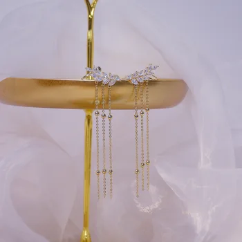 Južna Koreja je novo modno oblikovanje nakita cirkon luksuzni sijoče uho, kosti posnetek dolgo tassel ženski uhani pravljice