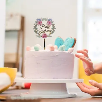 12x16 cm Rastlin Happy Birthday Cake Toppers Zlato Srebro 3D Akril Rojstni Cupcake pokrivalo Sladica dekoracijo Baby tuš