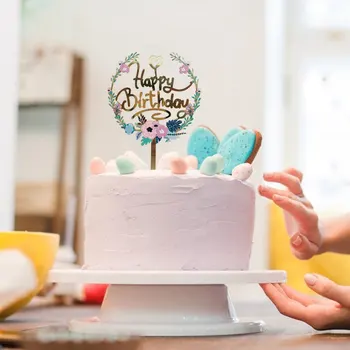 12x16 cm Rastlin Happy Birthday Cake Toppers Zlato Srebro 3D Akril Rojstni Cupcake pokrivalo Sladica dekoracijo Baby tuš