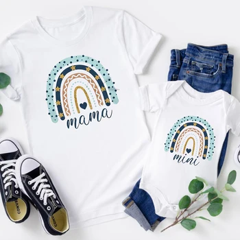 Mati In Hči T-Shirt Mavrične Družine Ujemanje Oblačila Obleke Srčkan Vrhovi lepo Bluzo Otroci Baby Dekle Fantje Priložnostne Majice