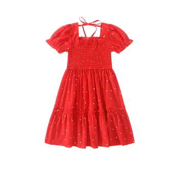 Dekleta Obleke Poletje Kratka sleeved Cvetlični Princesa Rojstni dan Obleko Dekleta, Otroška Oblačila Tanke Luč Rokav Obleka rdeče priložnostne obleko