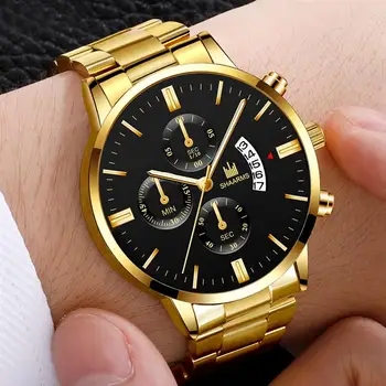 2021 Moških luksuzni poslovni Vojaške Quartz uro zlato iz nerjavečega jekla pasu moške ure, Datum, koledar moška ura Relogio neposredno