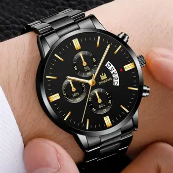 2021 Moških luksuzni poslovni Vojaške Quartz uro zlato iz nerjavečega jekla pasu moške ure, Datum, koledar moška ura Relogio neposredno