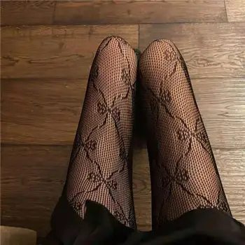 2021 ins Novo blagovno Znamko nogavice, ženske pismo cvet seksi pantyhose visoke kakovosti ribja mreža nogavice lepe noge metulj nogavice