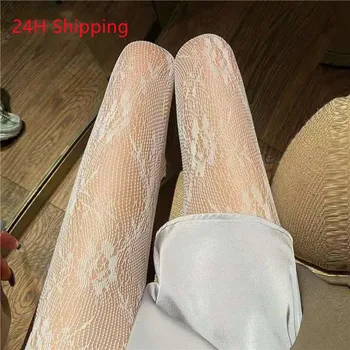 2021 ins Novo blagovno Znamko nogavice, ženske pismo cvet seksi pantyhose visoke kakovosti ribja mreža nogavice lepe noge metulj nogavice
