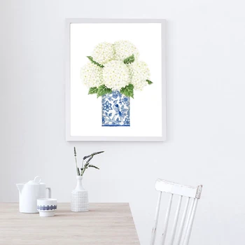 Povzetek Naravnih Slikarstvo, Cvetovi Modri in Beli Porcelan Wall Art Nordijska Platna, Plakati, Tiskanje Dnevna Soba, Spalnica Dekoracijo