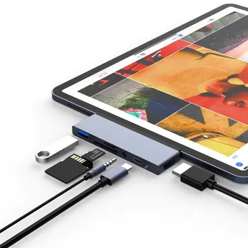 Nov USB C Središče za Pro MacBook Pro/Zrak iPad USB Tip C Adapter HDMI-USB SD/TF Card Reader 3.5 mm Jack PD 2021