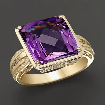 2021Creative Ametist 8K Rose Gold Plated Diamond Barva Gem Žensk obroči lepe nakit, poročni zaročni prstan Bižuterije Ženski