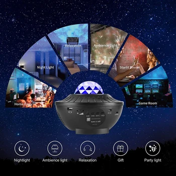 Projektor Lahka Bluetooth, združljivega Predvajalnika Glasbe Galaxy Lučka Vodni Val Glasovni Nadzor Ocean Projektor Svetlobe Darila Noč Svetlobe