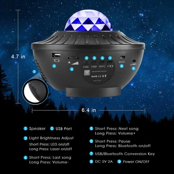 Projektor Lahka Bluetooth, združljivega Predvajalnika Glasbe Galaxy Lučka Vodni Val Glasovni Nadzor Ocean Projektor Svetlobe Darila Noč Svetlobe
