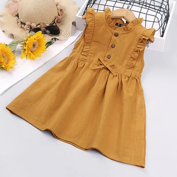 2021 Nove dekliške Obleke za Otroke Poletni Bombaž Vezene Votlih Obleko Baby otroška Oblačila Srčkan Ogrlicom Krog Vratu Brezrokavnik Obleka