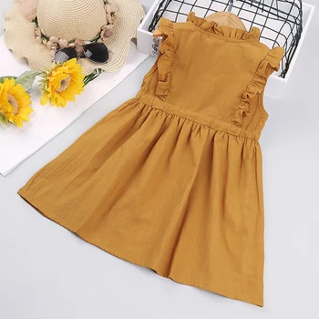 2021 Nove dekliške Obleke za Otroke Poletni Bombaž Vezene Votlih Obleko Baby otroška Oblačila Srčkan Ogrlicom Krog Vratu Brezrokavnik Obleka
