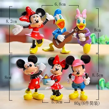 6Pcs/Lot 8 CM Mickey Mouse Klub Minnie Donald Duck Zbiralci Akcijska Figura, Igrače Božično Darilo Lutka Za Poročno Torto Dekor