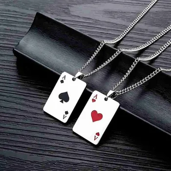 Moda za moške Ogrlica igralnih kart Rdeče Srce Lopate Ogrlico Clavicle Ogrlica Poker Čar Obesek Verige Punk Nakit 84785