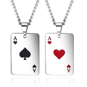 Moda za moške Ogrlica igralnih kart Rdeče Srce Lopate Ogrlico Clavicle Ogrlica Poker Čar Obesek Verige Punk Nakit