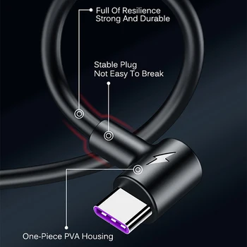 5A USB Tip C Kabel za 90 Stopinj Hitro Polnjenje Za Samsung Xiaomi Huawei Honor Mobilni Telefon, Polnilnik, Kabel USB, C Hitro Polnjenje Žice