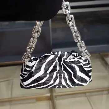Zebra Design Usnje Oblak Vrečko Z Velike Verige Gospa Moda Debelo Verigo Rame Visoke Kakovosti Sklopka PU Usnje Vrečko Oblikovalec