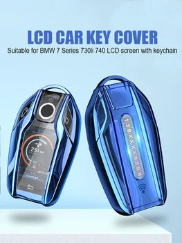 TPU Silikon Avto Ključ Primeru Zajema Imetnik S Keychain Za BMW 5/7 Serije 740 G30 GT X3 Z LCD-Zaslon Anti-Izgubil Nano Tipko Lupini