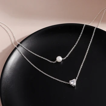 Korejski Pearl Kristalno Srce Ogrlice Zlata, Srebrna Barva Multi-Layer Choker Veriga Ogrlica za Ženske Preprost Stil Nakit Darila 87760