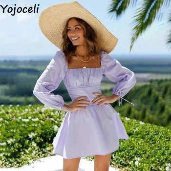 Yojoceli Letnik seksi kvadratnih vratu obleko Pomlad 2021 skate obleko vestidos Priložnostne ženske plaži dnevno sladko kratka obleka