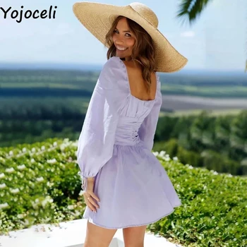 Yojoceli Letnik seksi kvadratnih vratu obleko Pomlad 2021 skate obleko vestidos Priložnostne ženske plaži dnevno sladko kratka obleka