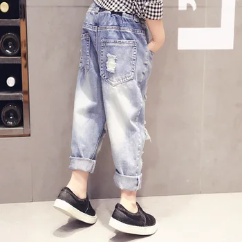 Otroški jeans pomlad in jesen 2021 novo korejska različica fant luknjo hlače berač dekle svetle hlače