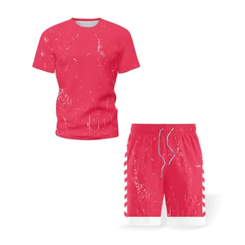 Poletje moških nova 3D tiskanje priložnostne obleko šport tek fitnes kratek rokav + hlače dnevni začetni krog vratu šport 88376