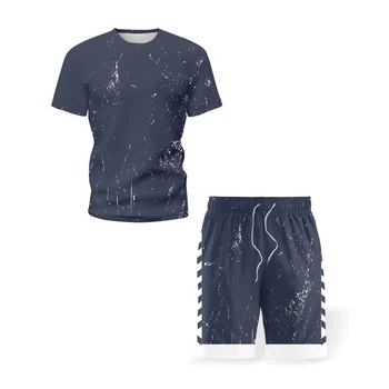 Poletje moških nova 3D tiskanje priložnostne obleko šport tek fitnes kratek rokav + hlače dnevni začetni krog vratu šport