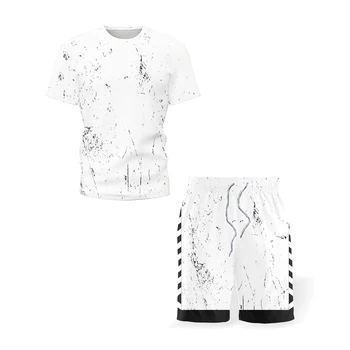 Poletje moških nova 3D tiskanje priložnostne obleko šport tek fitnes kratek rokav + hlače dnevni začetni krog vratu šport