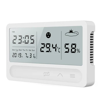 Digitalni LCD Zaslon na Dotik USB Polnilne Vreme Ura Spremljanje Temperature In Vlažnosti Prostora Termometer, Higrometer