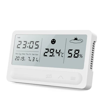 Digitalni LCD Zaslon na Dotik USB Polnilne Vreme Ura Spremljanje Temperature In Vlažnosti Prostora Termometer, Higrometer