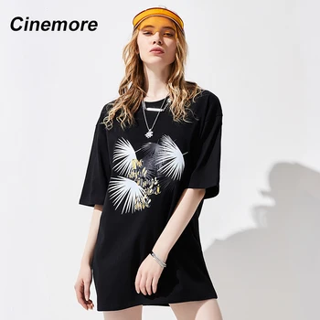 Cinemore ženske t-shirt 2021 Hip Hop Poletje Kratek Rokav Tiskanje Listov Vintage Oblačila Majica Dnevnik Punk Ženska T-majice T96131