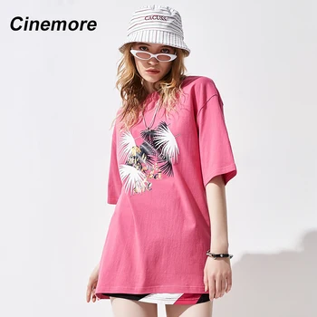 Cinemore ženske t-shirt 2021 Hip Hop Poletje Kratek Rokav Tiskanje Listov Vintage Oblačila Majica Dnevnik Punk Ženska T-majice T96131