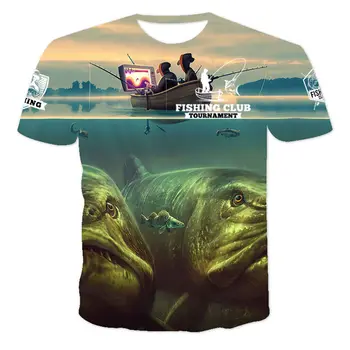 Poletje Ocean Fish Vzorec Fant In Dekleta T-majice Harajuku Barva 3D Tiskanje majice Ribolov Smešno Otroci Ohlapne majice