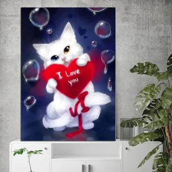 Miaodu Celoten Kvadratni Diamond Slikarstvo Ljubezen Belega Mačka DIY Diamond Vezenje Navzkrižno Šiv Nosorogovo Mozaik Slike Okrasnih