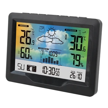 Notranja Zunanja Brezžična Vremenska Postaja Termometer, Higrometer Napoved Zračnega Pritiska, Prikaz Časa Digital Ura Alarm Cloc