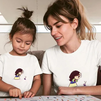 Disney Mulan Princesa Mama in Hči Enostavno Ujemanje Poletje T-shirt korejskem Slogu Ulzzang Moda Mama Dekle Majica Kompleti Oblačil