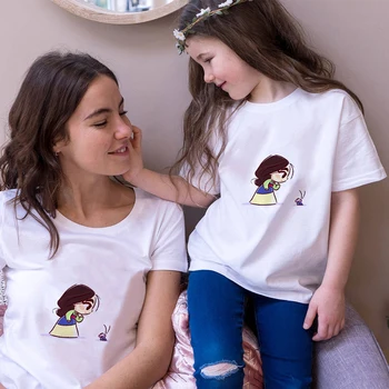 Disney Mulan Princesa Mama in Hči Enostavno Ujemanje Poletje T-shirt korejskem Slogu Ulzzang Moda Mama Dekle Majica Kompleti Oblačil