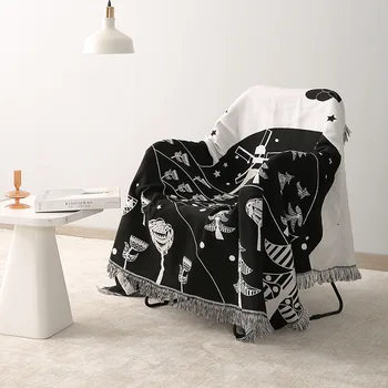 Črna in bela Nordijska vrgel odeje za postelje kavč kritje kabel plesti odejo za Piknik mat soba dekor Geometrijske abstrakcije preprogo