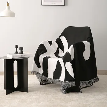 Črna in bela Nordijska vrgel odeje za postelje kavč kritje kabel plesti odejo za Piknik mat soba dekor Geometrijske abstrakcije preprogo