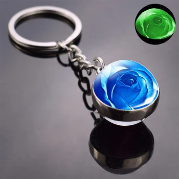 Svetlobna Rose Keychain Modra Enchantress Sliko Dvojni Stranski Chrysoprase Stekleno Kroglo Keychains Rose Nakit za Ženske, Darilo Valentines 9417