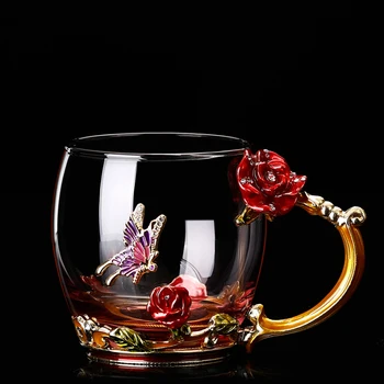 Stekleni Vrč Kave, Čaja Pokal Emajl Kristalni Cvet Visoko-kakovostni razred težav poiščete Darilo za Ljubitelja Poroko R2078